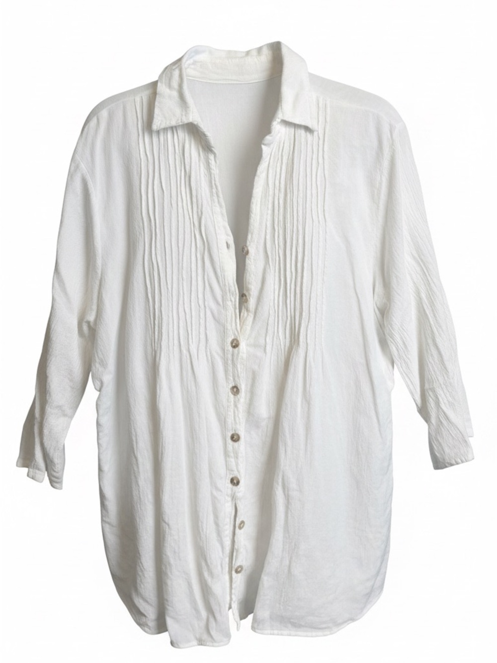 Classic White Pintuck Button-Front Blouse